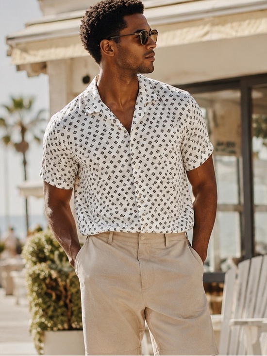 Cactus Man Other - Cactus Man Ricky Singh White Diamond Print Camp Collar Button Down Shirt Large